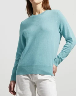 Pull 100% Cachemire Zabri col rond bleu/vert