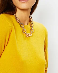 Pull 100% Cachemire Zabri col rond jaune