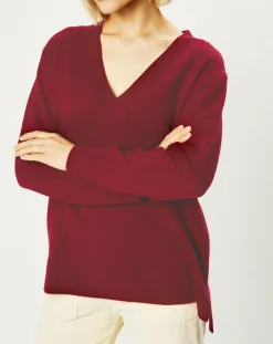 Pull 100% Cachemire Zoé col V profond rouge foncé