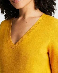 Pull 100% Cachemire Zocon col V jaune