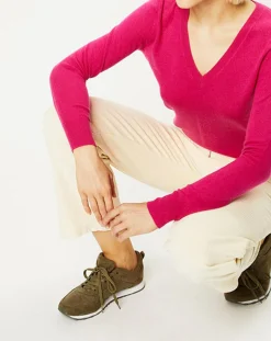 Pull 100% Cachemire Zocon col V rose