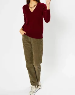 Pull 100% Cachemire Zocon col V rouge foncé