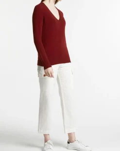Pull 100% Cachemire Zocon col V rouge foncé