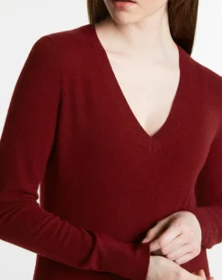 Pull 100% Cachemire Zocon col V rouge foncé