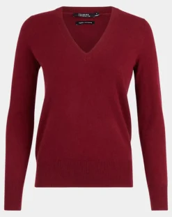 Pull 100% Cachemire Zocon col V rouge foncé