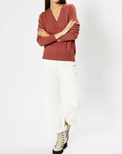 Pull 100% Cachemire Zocon col V bois de rose