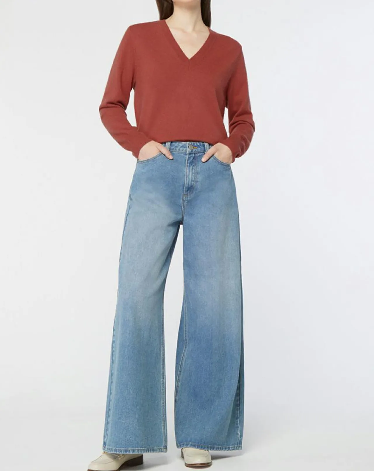 Pull 100% Cachemire Zocon col V bois de rose