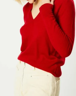 Pull 100% Cachemire Zocon col V rouge
