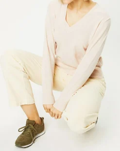 Pull 100% Cachemire Zocon col V beige rosé