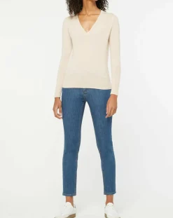 Pull 100% Cachemire Zocon col V beige rosé