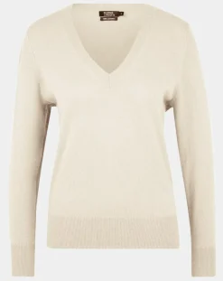 Pull 100% Cachemire Zocon col V beige rosé
