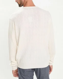 Pull 100% Laine d'agneau col rond Cable écru