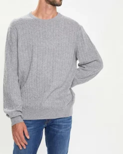 Pull 100% Laine d'agneau col rond Cable gris clair