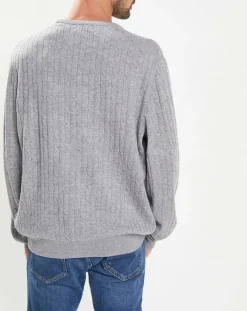 Pull 100% Laine d'agneau col rond Cable gris clair