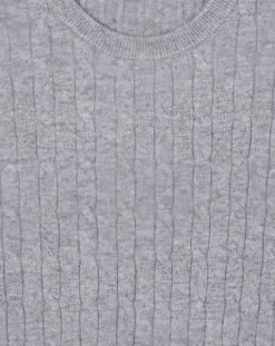 Pull 100% Laine d'agneau col rond Cable gris clair