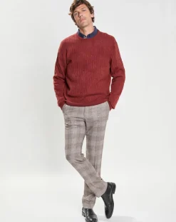 Pull 100% Laine d'agneau col rond Cable orange moyen