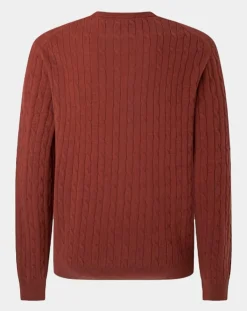 Pull 100% Laine d'agneau col rond Cable orange moyen