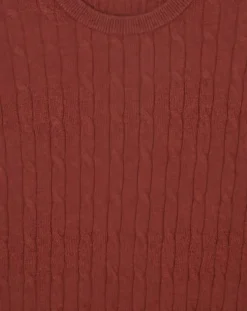 Pull 100% Laine d'agneau col rond Cable orange moyen