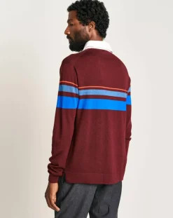 Pull 100% Laine Dapfil bordeaux/bleu