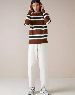 Pull 100% Laine Dillem à rayures marron