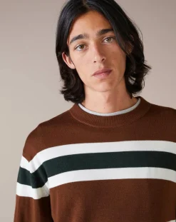 Pull 100% Laine Dillem à rayures marron
