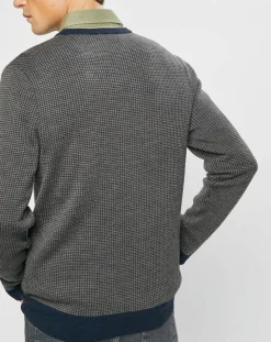 Pull 100% Laine imprimé pied-de-poule marron/bleu marine