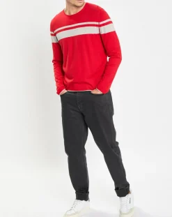 Pull à rayures rouge/gris