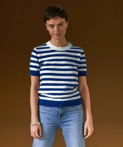 Pull Adlyne manches courtes rayé blanc