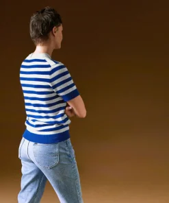 Pull Adlyne manches courtes rayé blanc