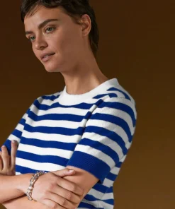 Pull Adlyne manches courtes rayé blanc