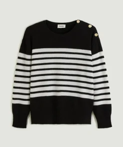 Pull Albane, mariniere, boutons rodier noir