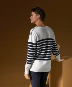 Pull Albane, mariniere, boutons rodier blanc