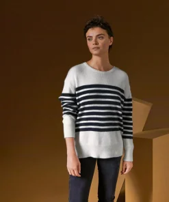 Pull Albane, mariniere, boutons rodier blanc