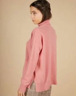 Pull ample 100% Cachemire Alicia Col roulé à poches bois de rose