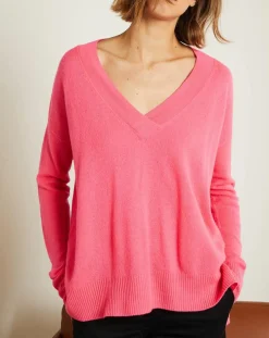 Pull ample 100% Cachemire Iris Col V rose fluo