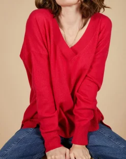 Pull ample 100% Cachemire Isidore col V fuchsia