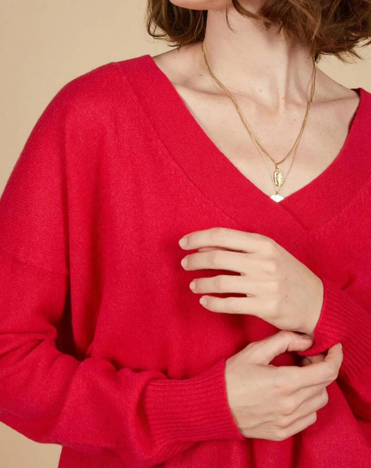 Pull ample 100% Cachemire Isidore col V fuchsia