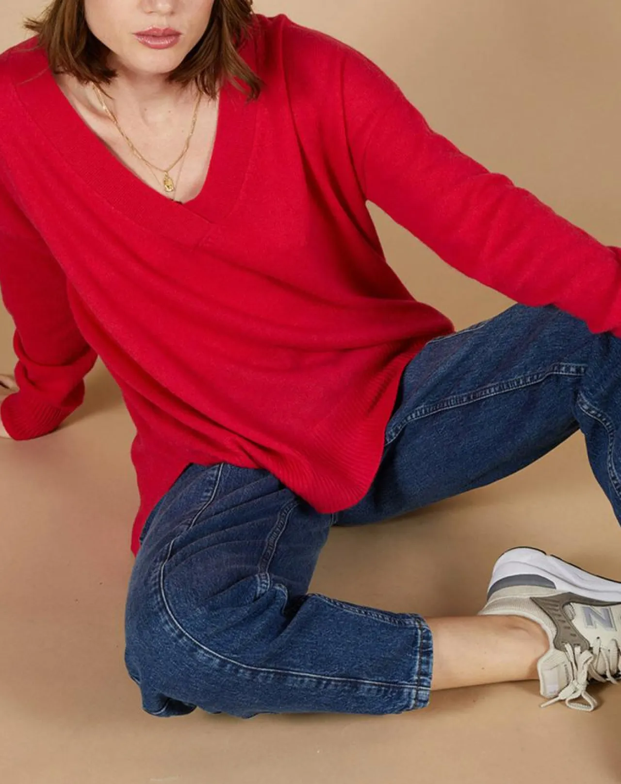 Pull ample 100% Cachemire Isidore col V fuchsia