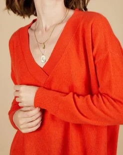Pull ample 100% Cachemire Isidore col V orange