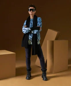 Pull Anémone 100% Cachemire imprimé léopard bleu azur