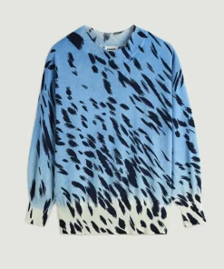 Pull Anémone 100% Cachemire imprimé léopard bleu azur