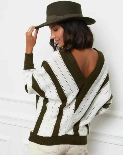 Pull Anna kaki/blanc