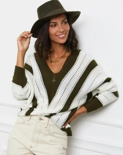 Pull Anna kaki/blanc