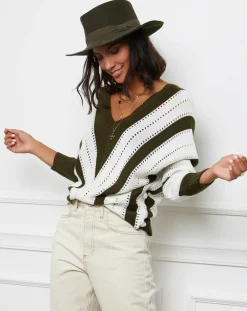 Pull Anna kaki/blanc