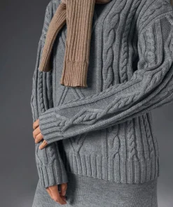 Pull Arlette 100% laine col rond torsades gris