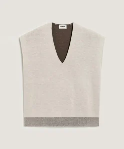 Pull Aurély manches courtes col V blanc écru