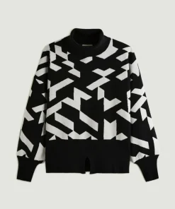 Pull Azalée, jacquard, col roulé noir