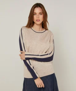 Pull Bernadette en Laine mélangée beige/marine
