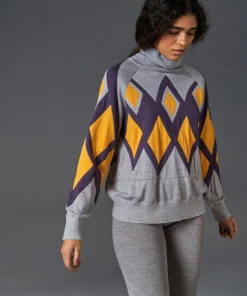 Pull Bethsabée 100% laine col roulé jacquard gris souris