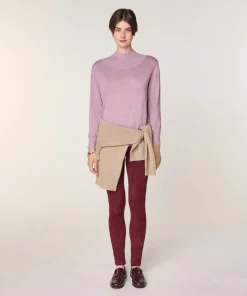 Pull Brunehilde 100% laine col montant côtelé rose bonbon
